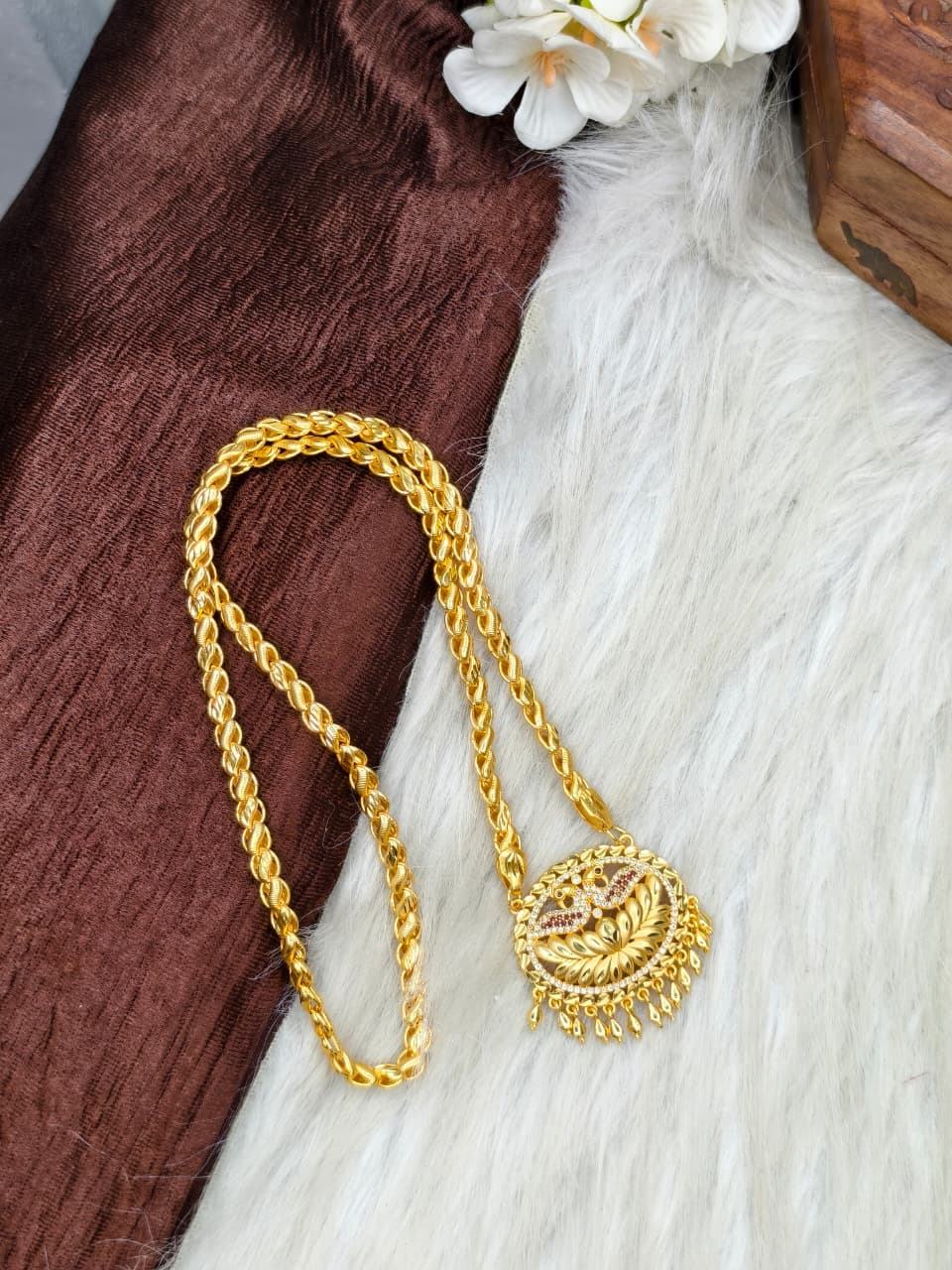 ✨Stone Dollar Matte Finish Chain – Gold Plated Jewellery for Women✨