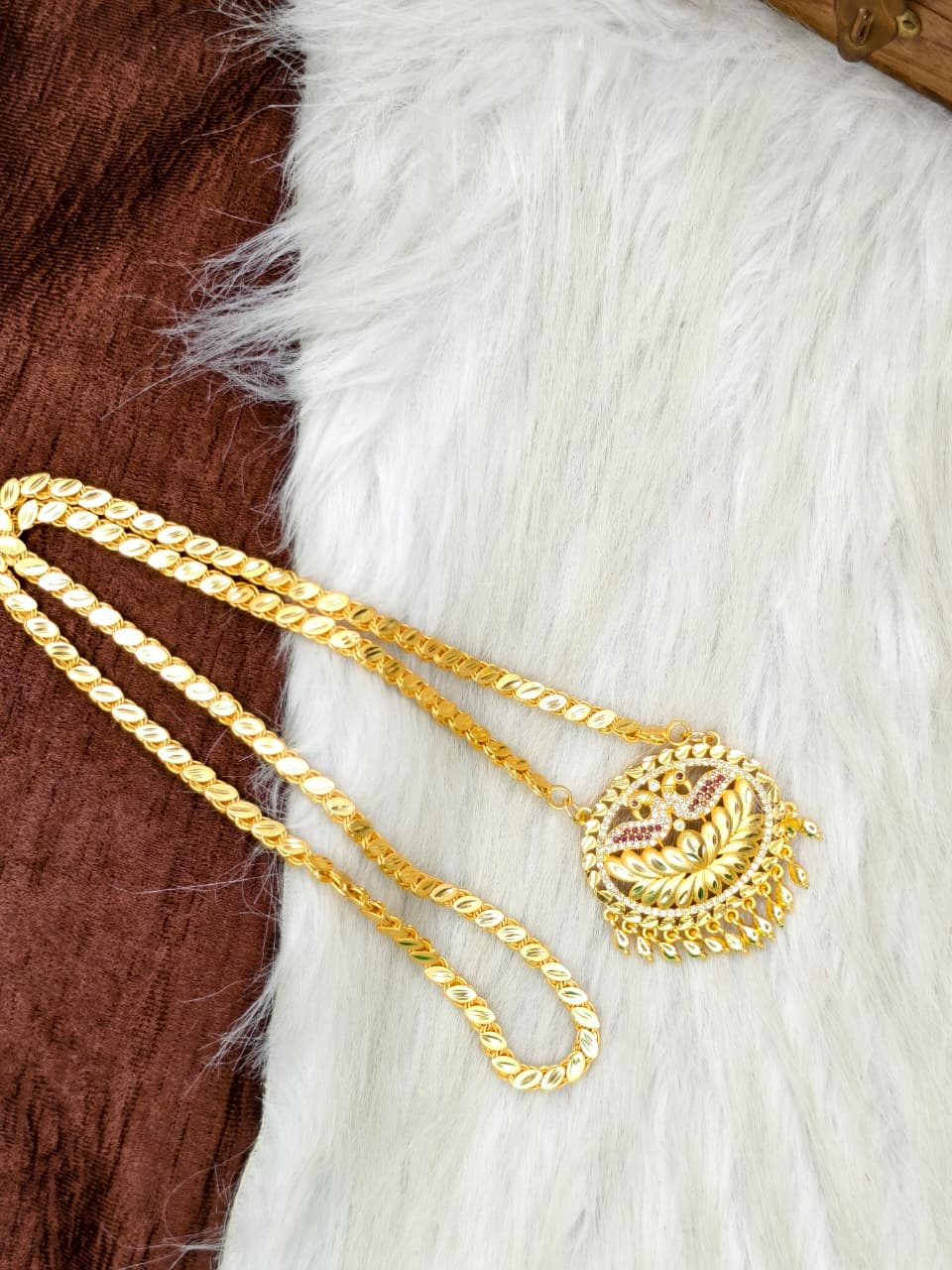 ✨Stone Dollar Matte Finish Chain – Gold Plated Jewellery for Women✨