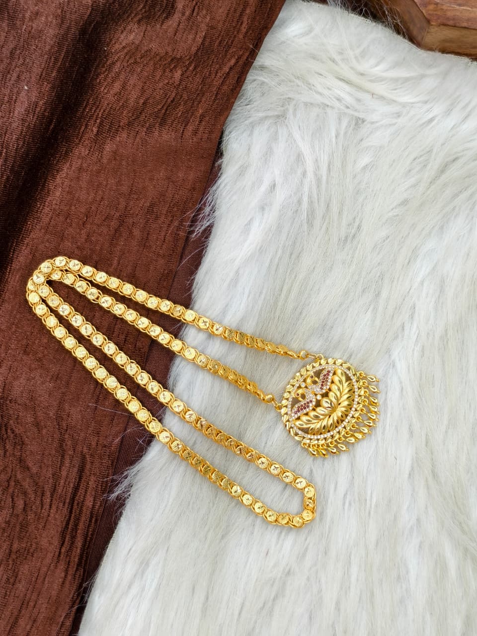 ✨Stone Dollar Matte Finish Chain – Gold Plated Jewellery for Women✨