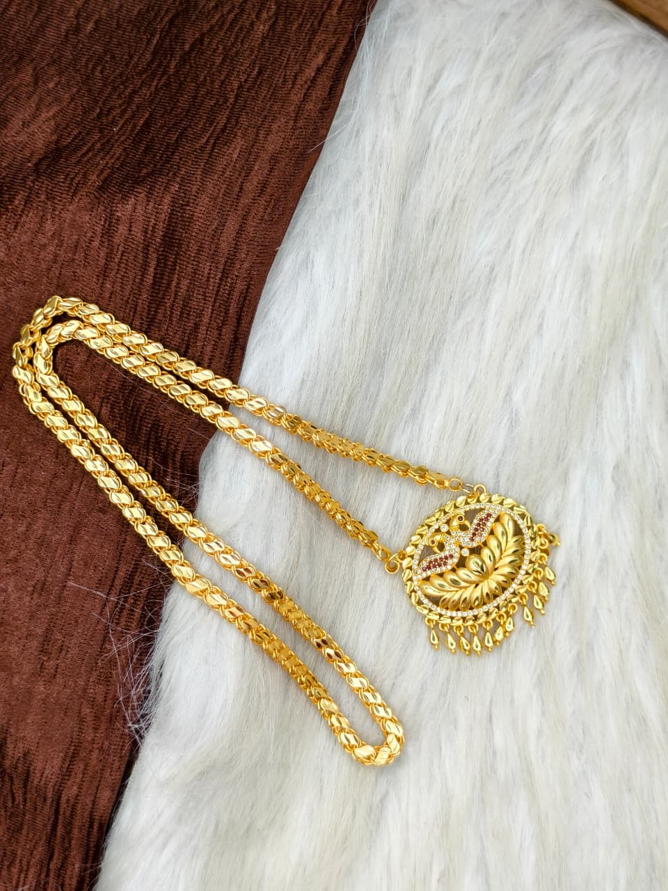 ✨Stone Dollar Matte Finish Chain – Gold Plated Jewellery for Women✨