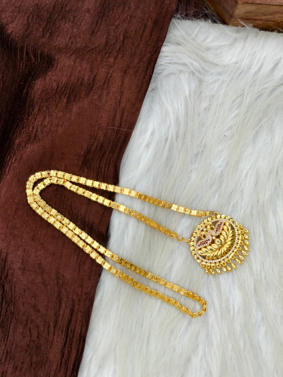 ✨Stone Dollar Matte Finish Chain – Gold Plated Jewellery for Women✨