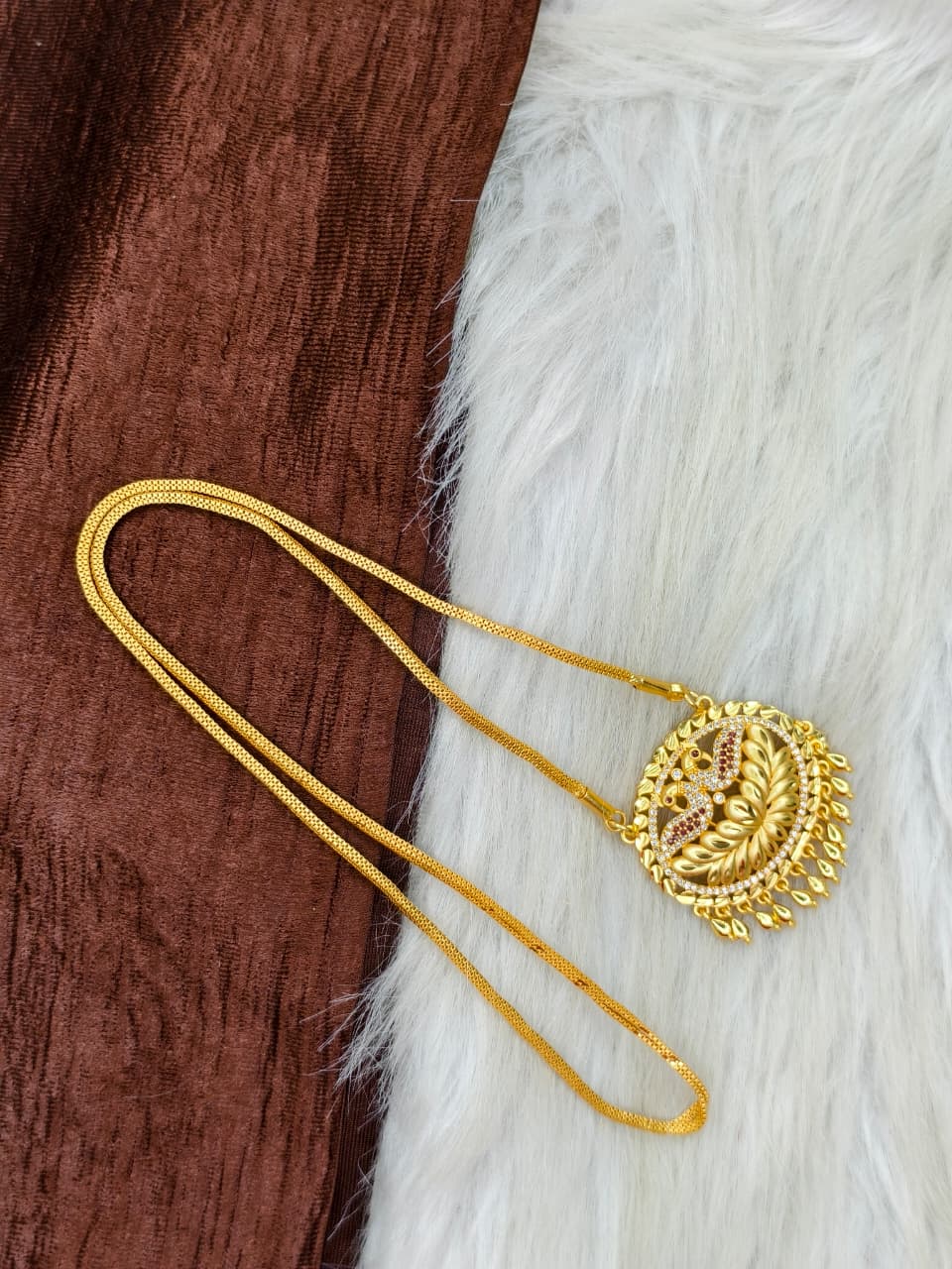 ✨Stone Dollar Matte Finish Chain – Gold Plated Jewellery for Women✨