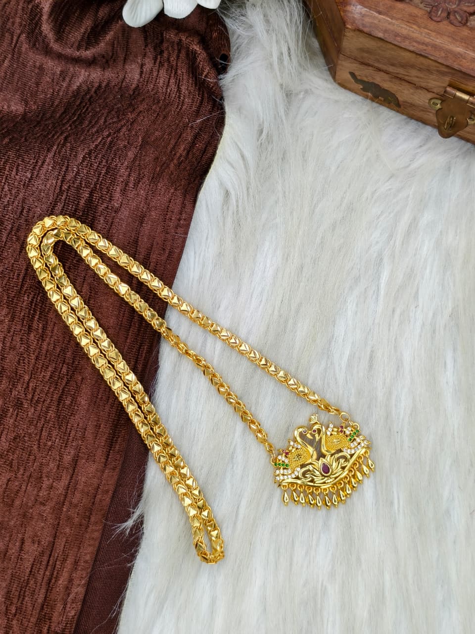 ✨Stone Dollar Matte Finish Chain – Gold Plated Jewellery for Women✨