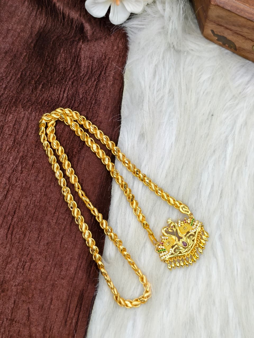 ✨Stone Dollar Matte Finish Chain – Gold Plated Jewellery for Women✨