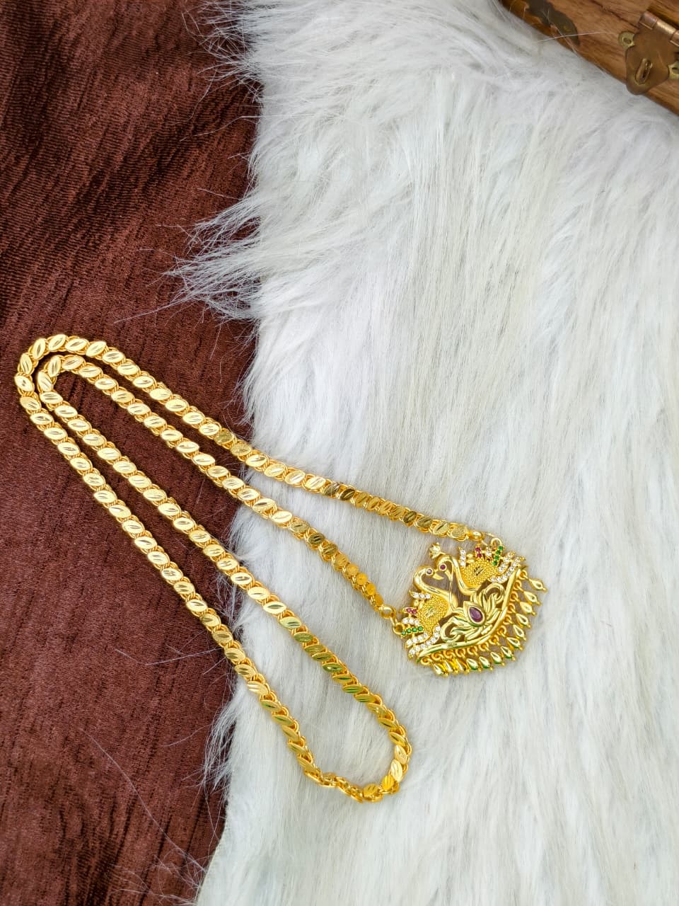 ✨Stone Dollar Matte Finish Chain – Gold Plated Jewellery for Women✨