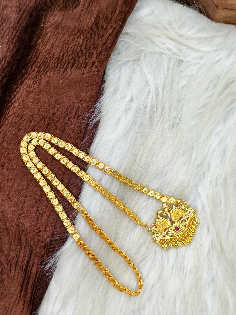 ✨Stone Dollar Matte Finish Chain – Gold Plated Jewellery for Women✨