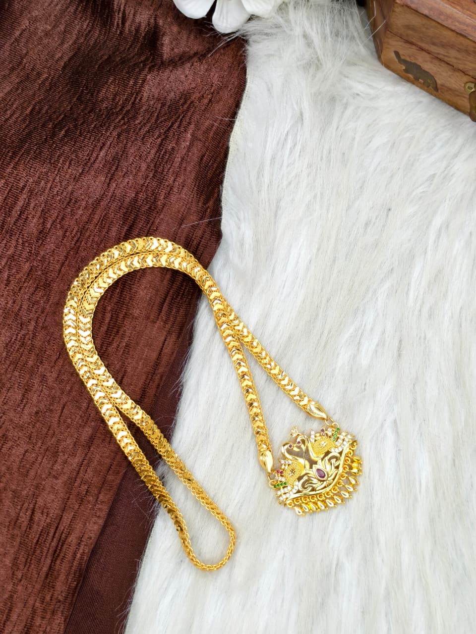 ✨Stone Dollar Matte Finish Chain – Gold Plated Jewellery for Women✨