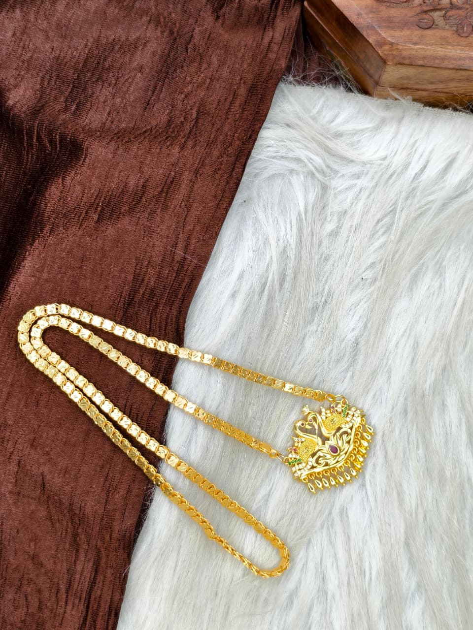 ✨Stone Dollar Matte Finish Chain – Gold Plated Jewellery for Women✨
