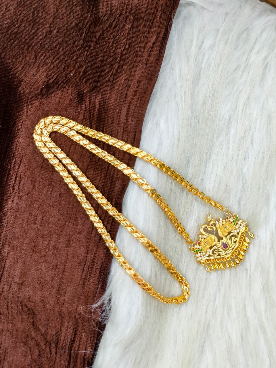 ✨Stone Dollar Matte Finish Chain – Gold Plated Jewellery for Women✨