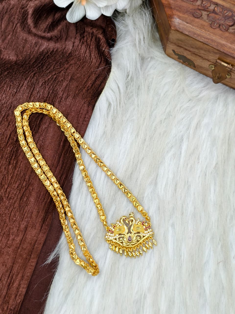 ✨Stone Dollar Matte Finish Chain – Gold Plated Jewellery for Women✨
