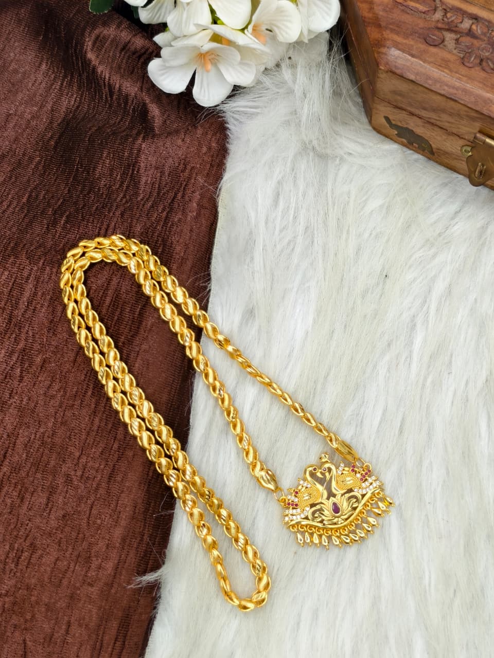 ✨Stone Dollar Matte Finish Chain – Gold Plated Jewellery for Women✨