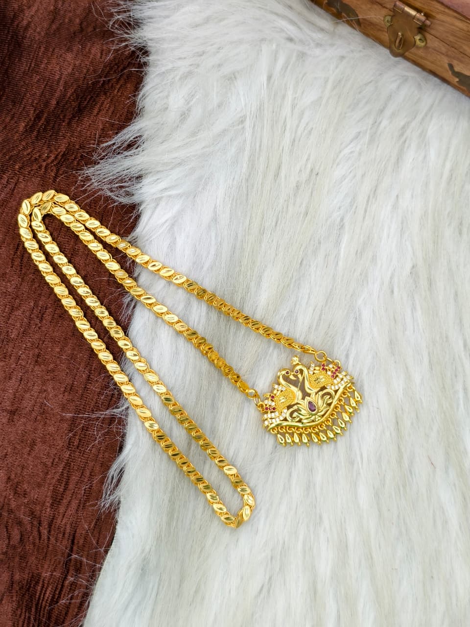 ✨Stone Dollar Matte Finish Chain – Gold Plated Jewellery for Women✨