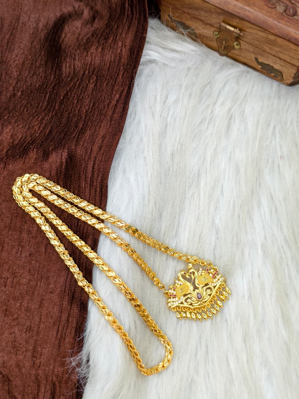 ✨Stone Dollar Matte Finish Chain – Gold Plated Jewellery for Women✨