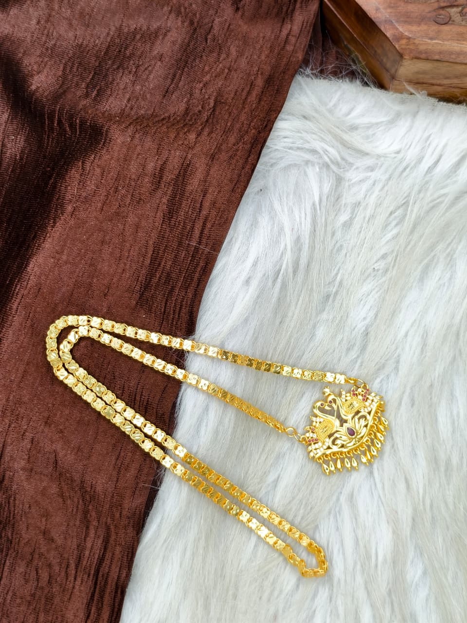 ✨Stone Dollar Matte Finish Chain – Gold Plated Jewellery for Women✨