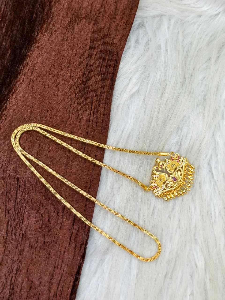 ✨Stone Dollar Matte Finish Chain – Gold Plated Jewellery for Women✨