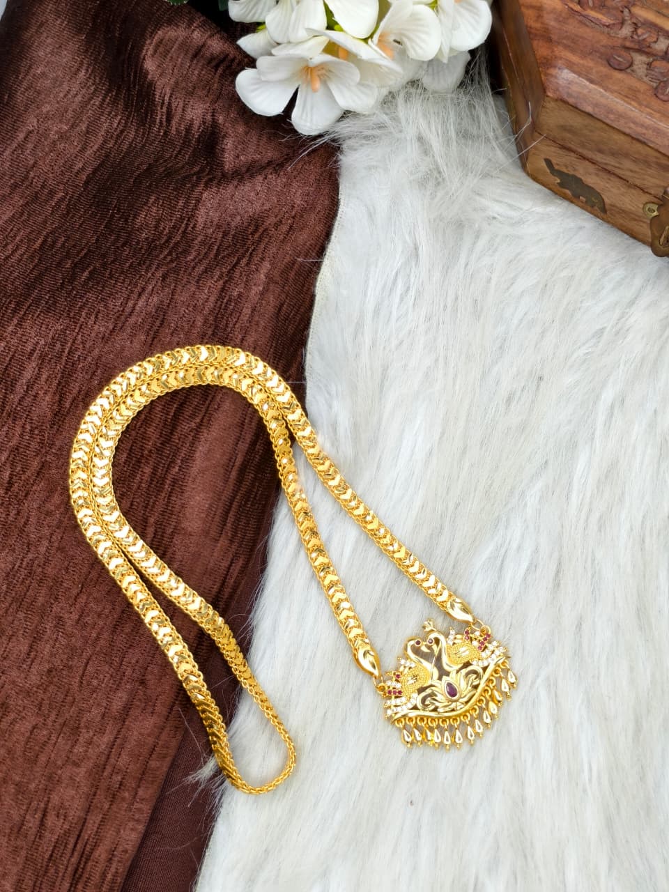 ✨Stone Dollar Matte Finish Chain – Gold Plated Jewellery for Women✨