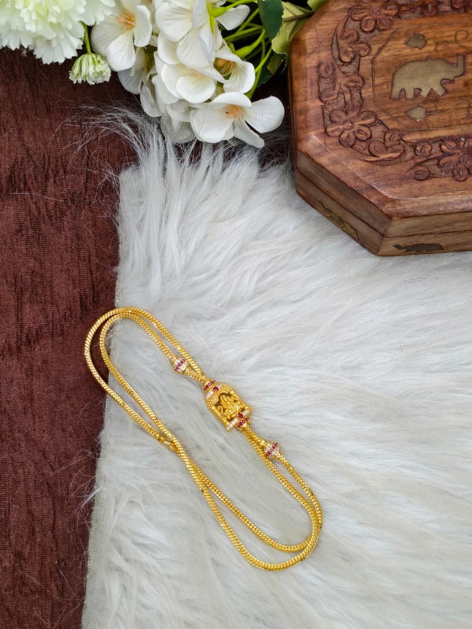 Forming Mugappu chain (1Gram Gold plated) Stone Model