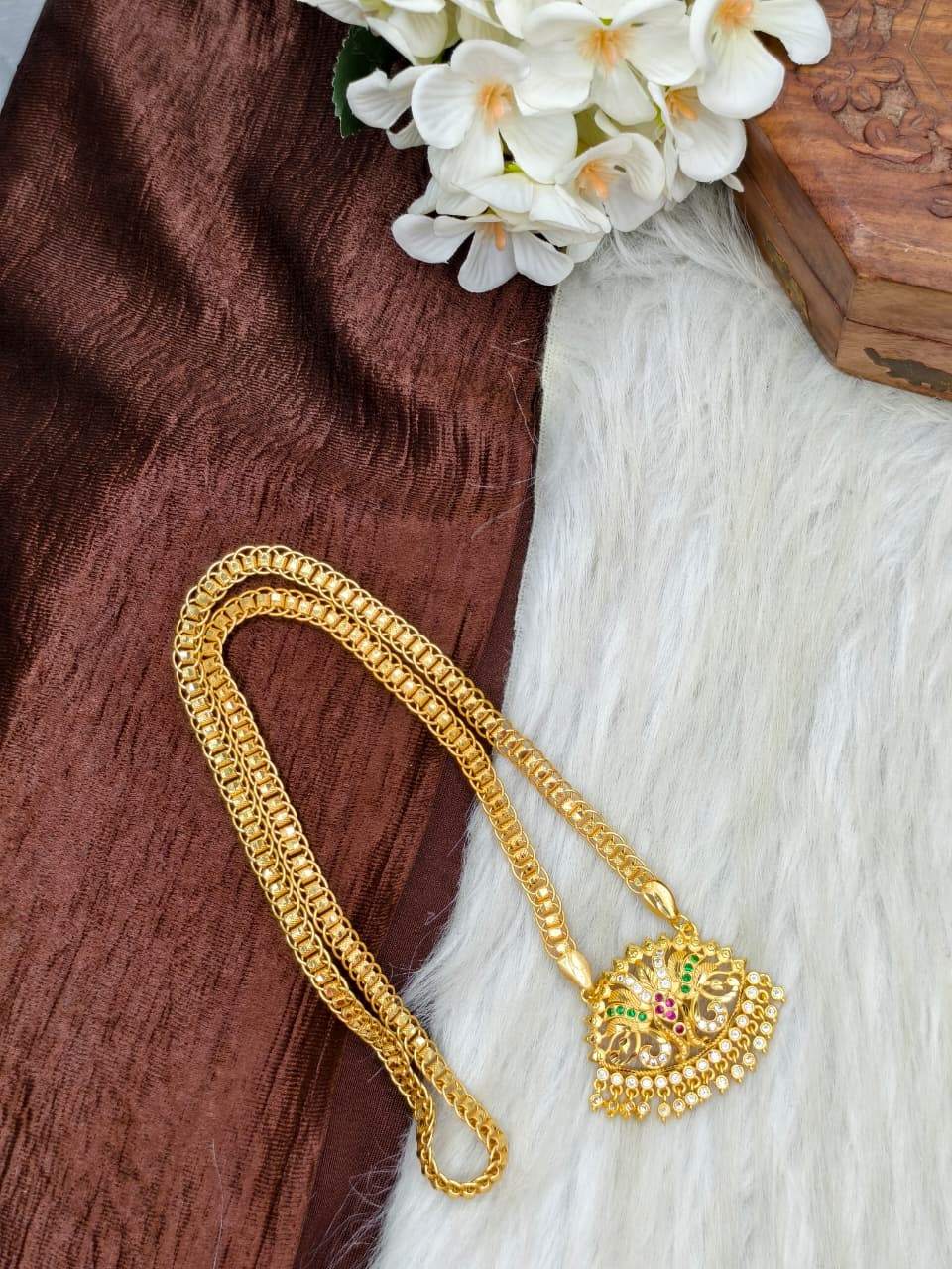 ✨ Stone Dollar Matte Finish Chain – Gold Plated Jewellery for Women✨