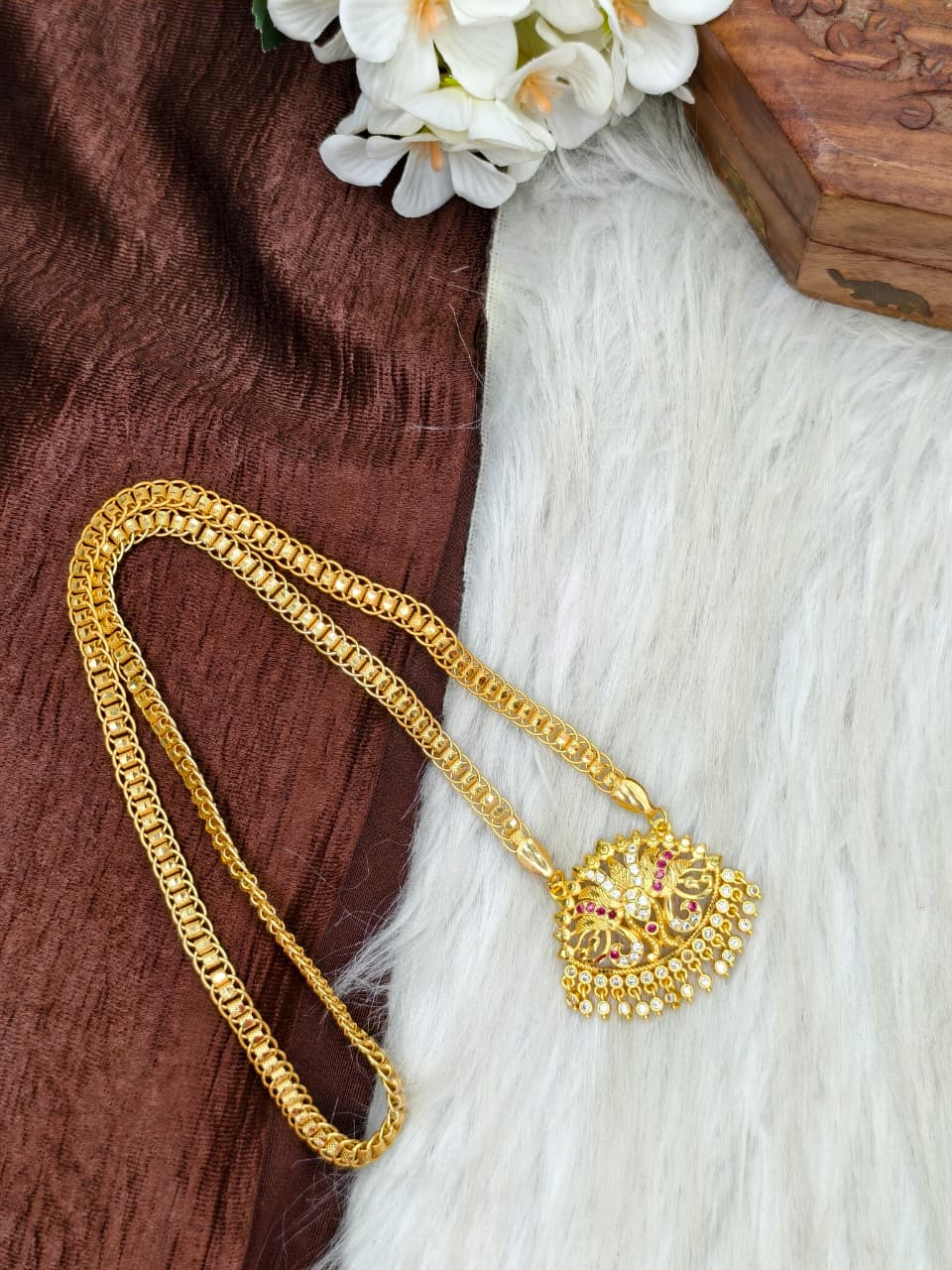 ✨ Stone Dollar Matte Finish Chain – Gold Plated Jewellery for Women✨
