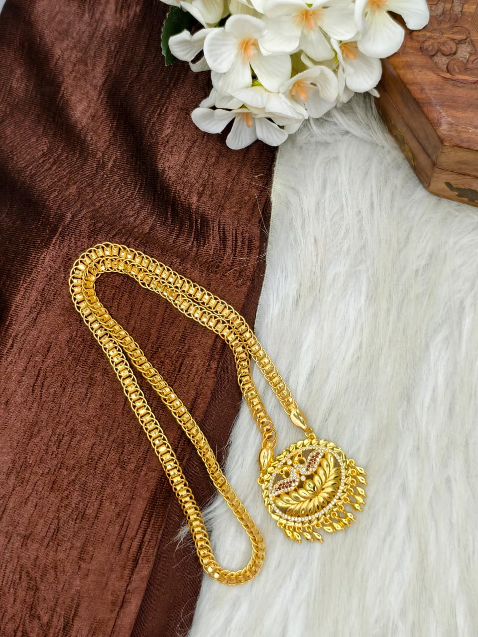 ✨ Stone Dollar Matte Finish Chain – Gold Plated Jewellery for Women✨