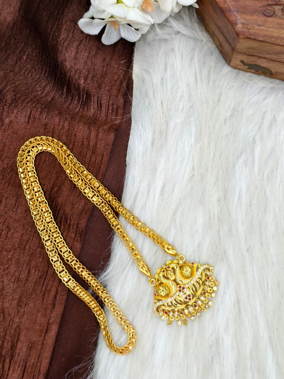 ✨ Stone Dollar Matte Finish Chain – Gold Plated Jewellery for Women✨