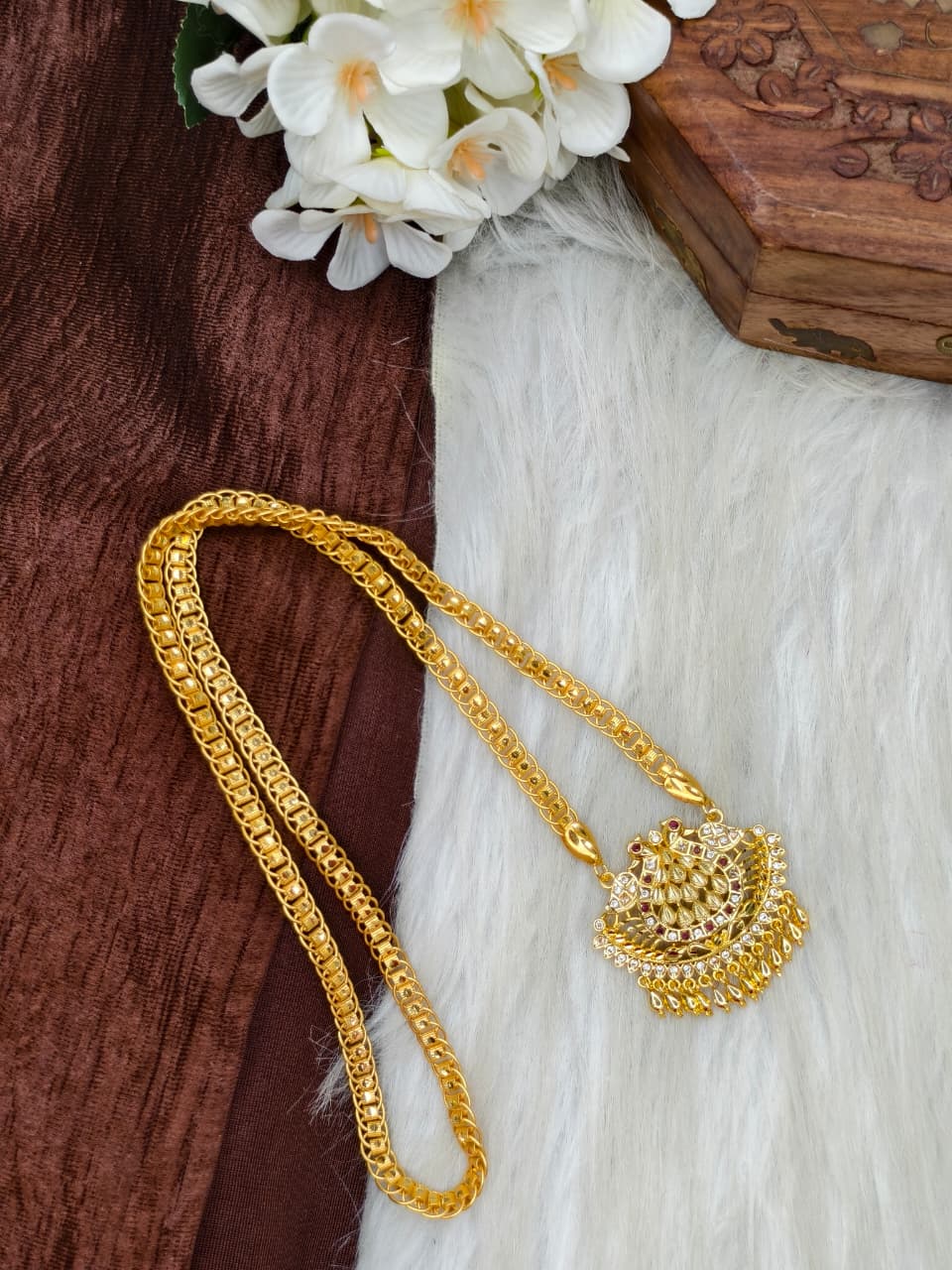 ✨ Stone Dollar Matte Finish Chain – Gold Plated Jewellery for Women✨