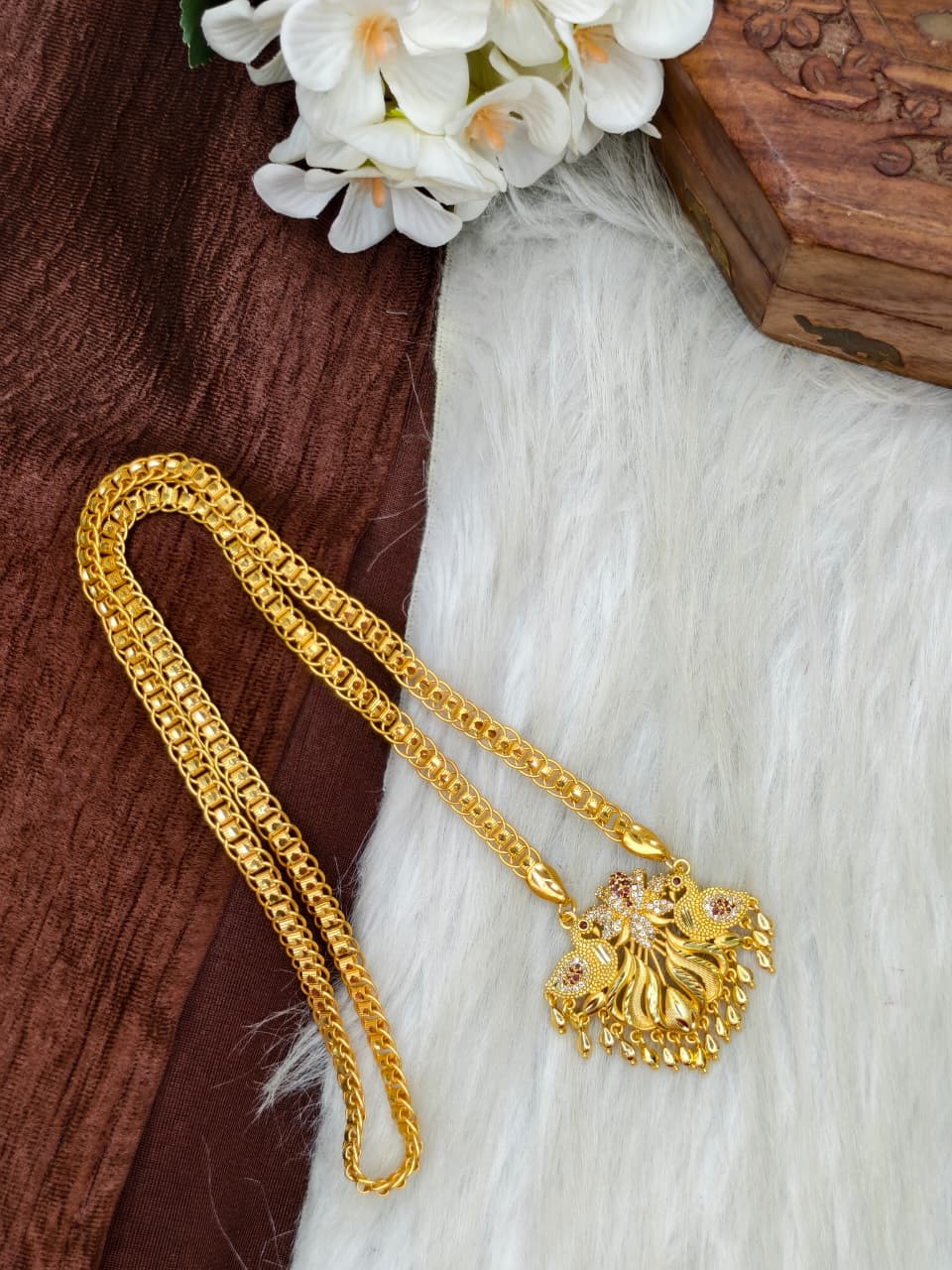 ✨ Stone Dollar Matte Finish Chain – Gold Plated Jewellery for Women✨
