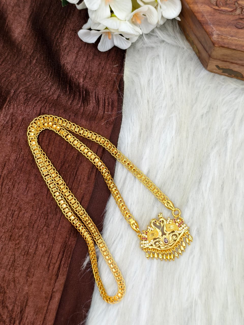 ✨ Stone Dollar Matte Finish Chain – Gold Plated Jewellery for Women✨