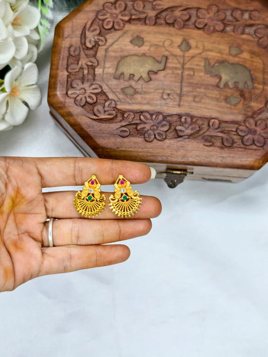 Vesiri Model Earrings for Women | Traditional Temple Design | Premium Gold Finish | Lightweight Party & Wedding Wear
