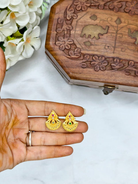 Vesiri Model Earrings for Women | Traditional Temple Design | Premium Gold Finish | Lightweight Party & Wedding Wear