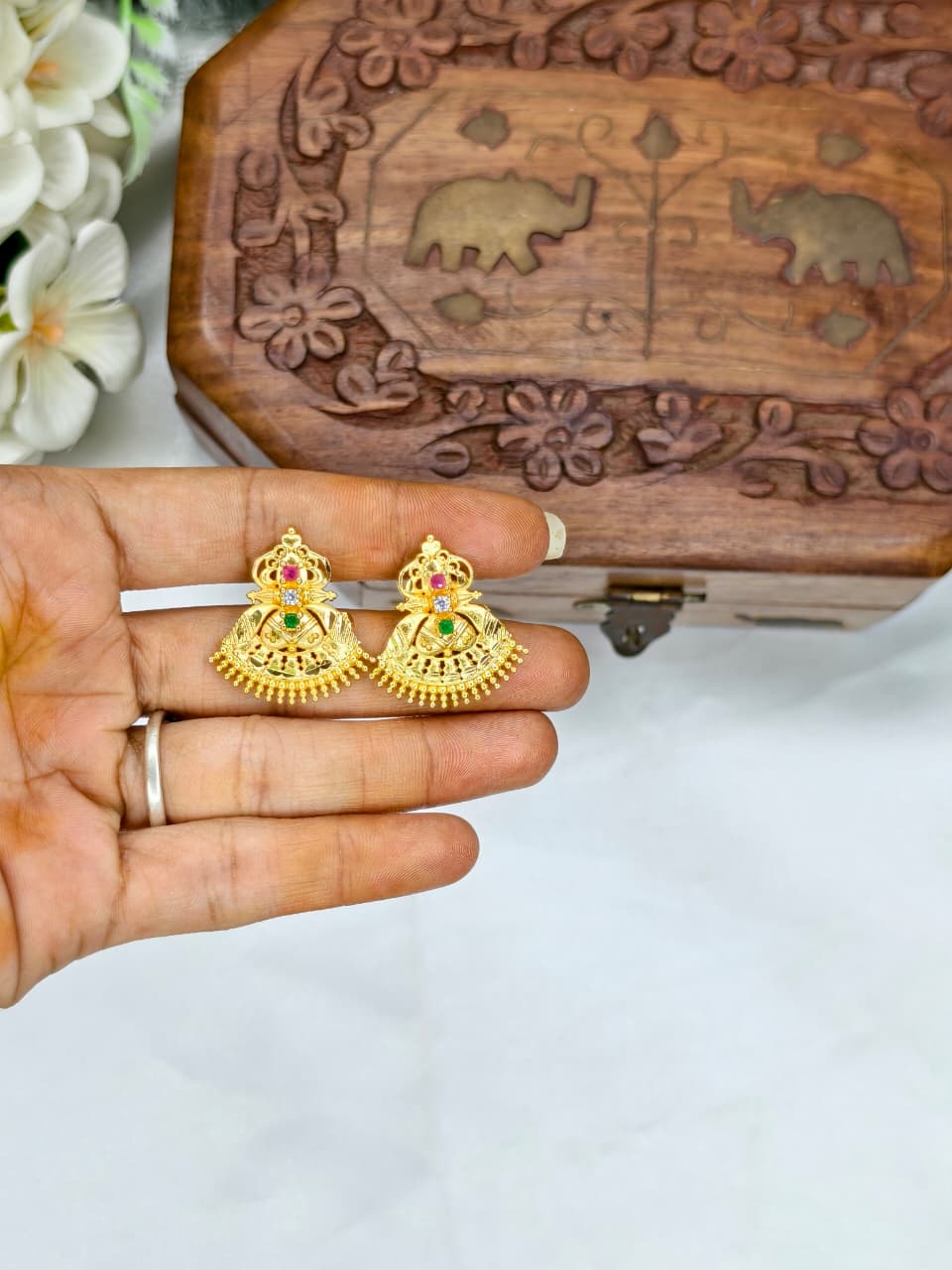 Vesiri Model Earrings for Women | Traditional Temple Design | Premium Gold Finish | Lightweight Party & Wedding Wear