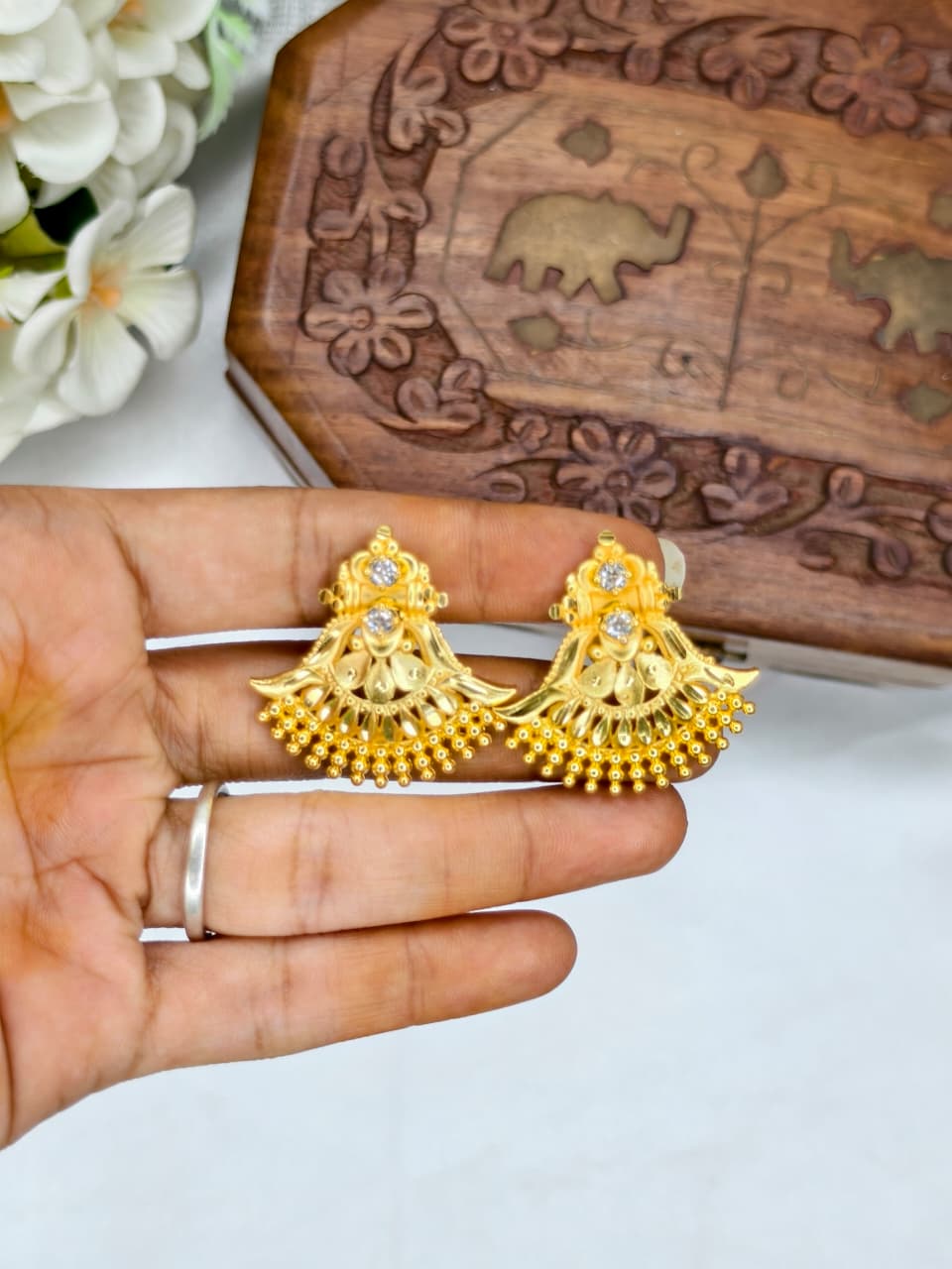Vesiri Model Earrings for Women | Traditional Temple Design | Premium Gold Finish | Lightweight Party & Wedding Wear
