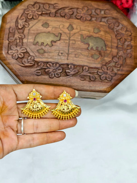 Vesiri Model Earrings for Women | Traditional Temple Design | Premium Gold Finish | Lightweight Party & Wedding Wear