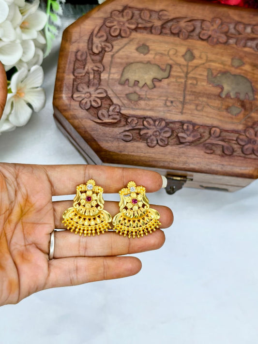 Vesiri Model Earrings for Women | Traditional Temple Design | Premium Gold Finish | Lightweight Party & Wedding Wear