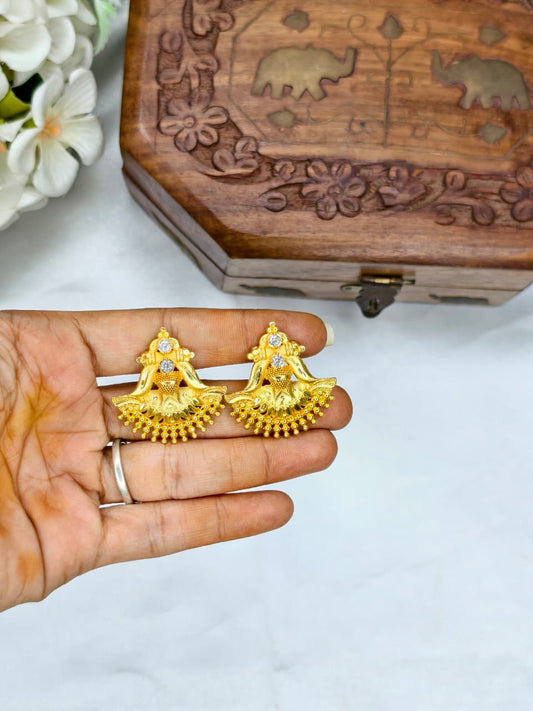 Vesiri Model Earrings for Women | Traditional Temple Design | Premium Gold Finish | Lightweight Party & Wedding Wear