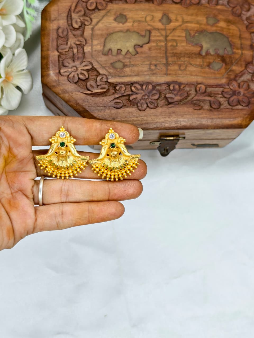 Vesiri Model Earrings for Women | Traditional Temple Design | Premium Gold Finish | Lightweight Party & Wedding Wear