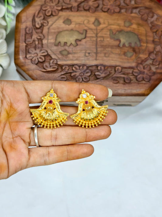 Vesiri Model Earrings for Women | Traditional Temple Design | Premium Gold Finish | Lightweight Party & Wedding Wear