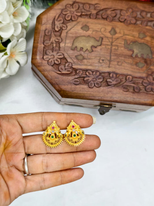 Vesiri Model Earrings for Women | Traditional Temple Design | Premium Gold Finish | Lightweight Party & Wedding Wear