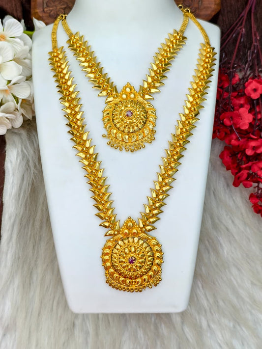 1 Gram Gold Plated Matte Finish Haram Necklace Combo for Women – Traditional Bridal Jewellery
