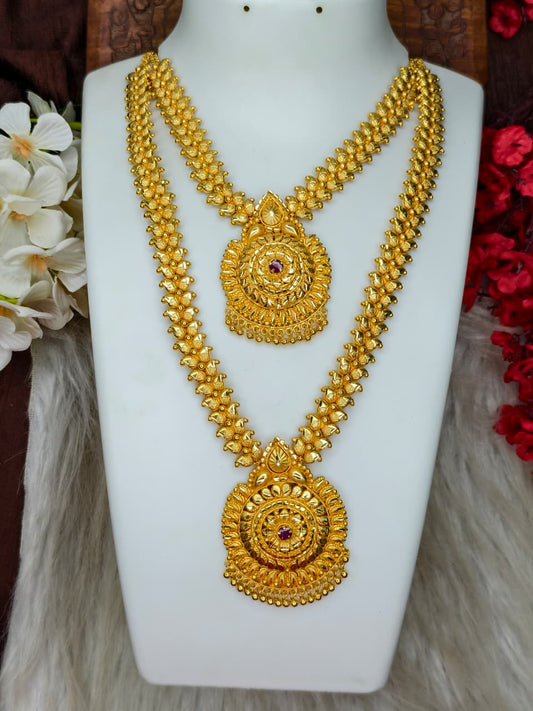 1 Gram Gold Plated Matte Finish Haram Necklace Combo for Women – Traditional Bridal Jewellery