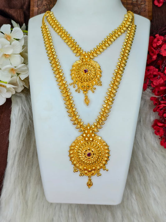 1 Gram Gold Plated Matte Finish Haram Necklace Combo for Women – Traditional Bridal Jewellery