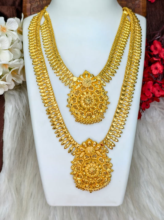 1 Gram Gold Plated Matte Finish Haram Necklace Combo for Women – Traditional Bridal Jewellery