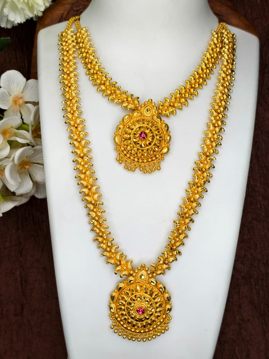 1 Gram Gold Plated Matte Finish Haram Necklace Combo for Women – Traditional Bridal Jewellery