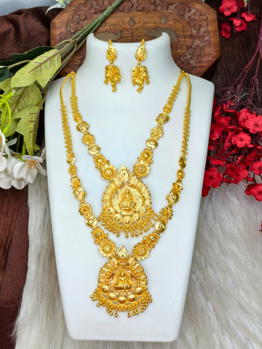 1 Gram Gold Plated Matte Finish Haram Necklace Combo for Women – Traditional Bridal Jewellery