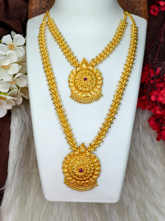 1 Gram Gold Plated Matte Finish Haram Necklace Combo for Women – Traditional Bridal Jewellery