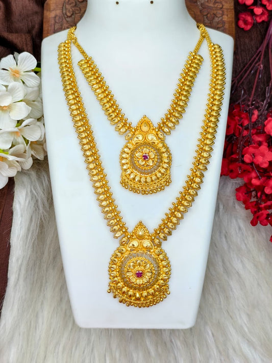 1 Gram Gold Plated Matte Finish Haram Necklace Combo for Women – Traditional Bridal Jewellery