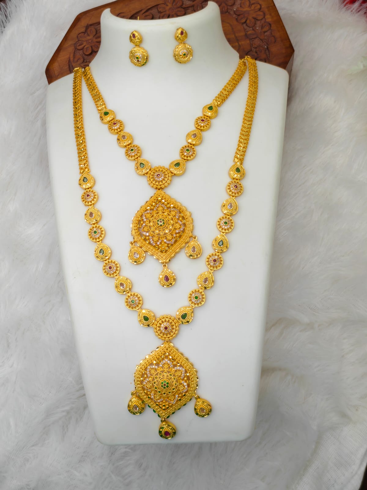 1 Gram Gold Plated Matte Finish Haram Necklace Combo for Women – Traditional Bridal Jewellery