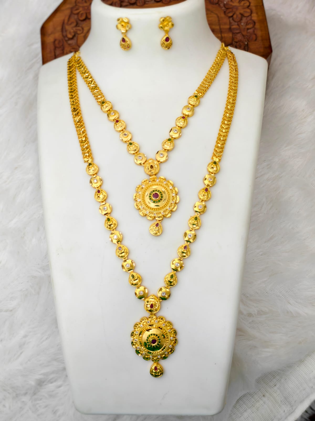 1 Gram Gold Plated Matte Finish Haram Necklace Combo for Women – Traditional Bridal Jewellery