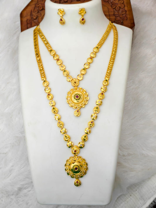 1 Gram Gold Plated Matte Finish Haram Necklace Combo for Women – Traditional Bridal Jewellery