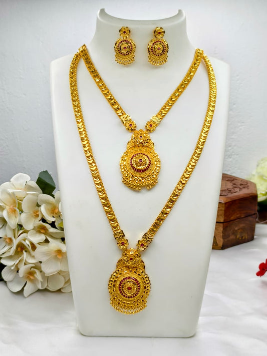 1 Gram Gold Plated Matte Finish Haram Necklace Combo for Women – Traditional Bridal Jewellery